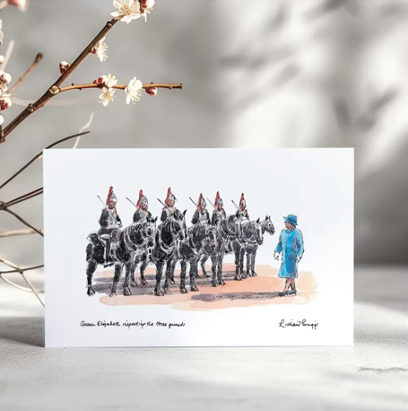 Queen Elizabeth inspecting the Horse guards
